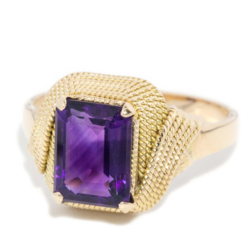 Vintage Circa 1970s Amethyst Beaded Fold Ring 9 Carat Gold