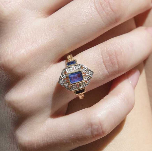 Cressida Blue Sapphire & Diamond Ring 9 Carat Gold* DRAFT Rings Imperial Jewellery 