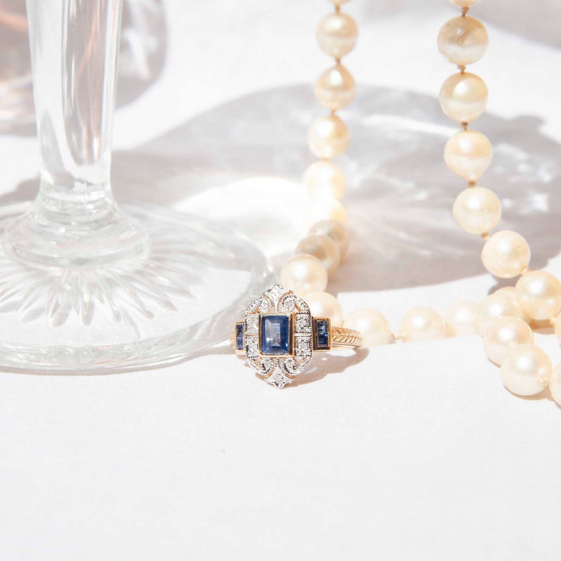 Cressida Blue Sapphire & Diamond Ring 9 Carat Gold Rings Imperial Jewellery 