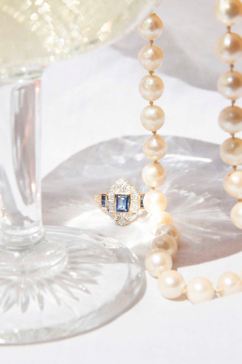 Cressida Blue Sapphire & Diamond Ring 9 Carat Gold Rings Imperial Jewellery 