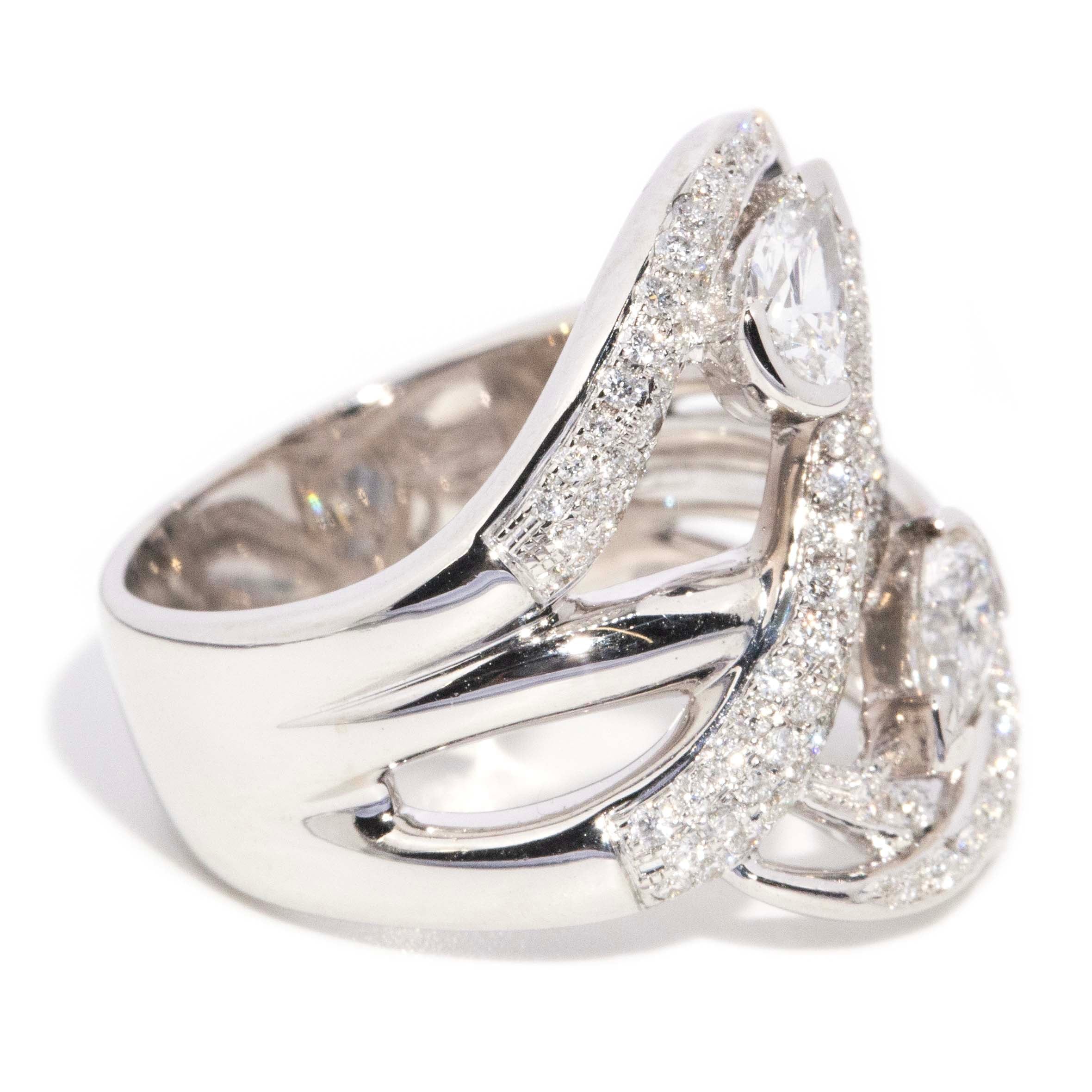 Cristalle Pave Diamond Swirl Wrap Ring 18ct White Gold Rings Imperial Jewellery 