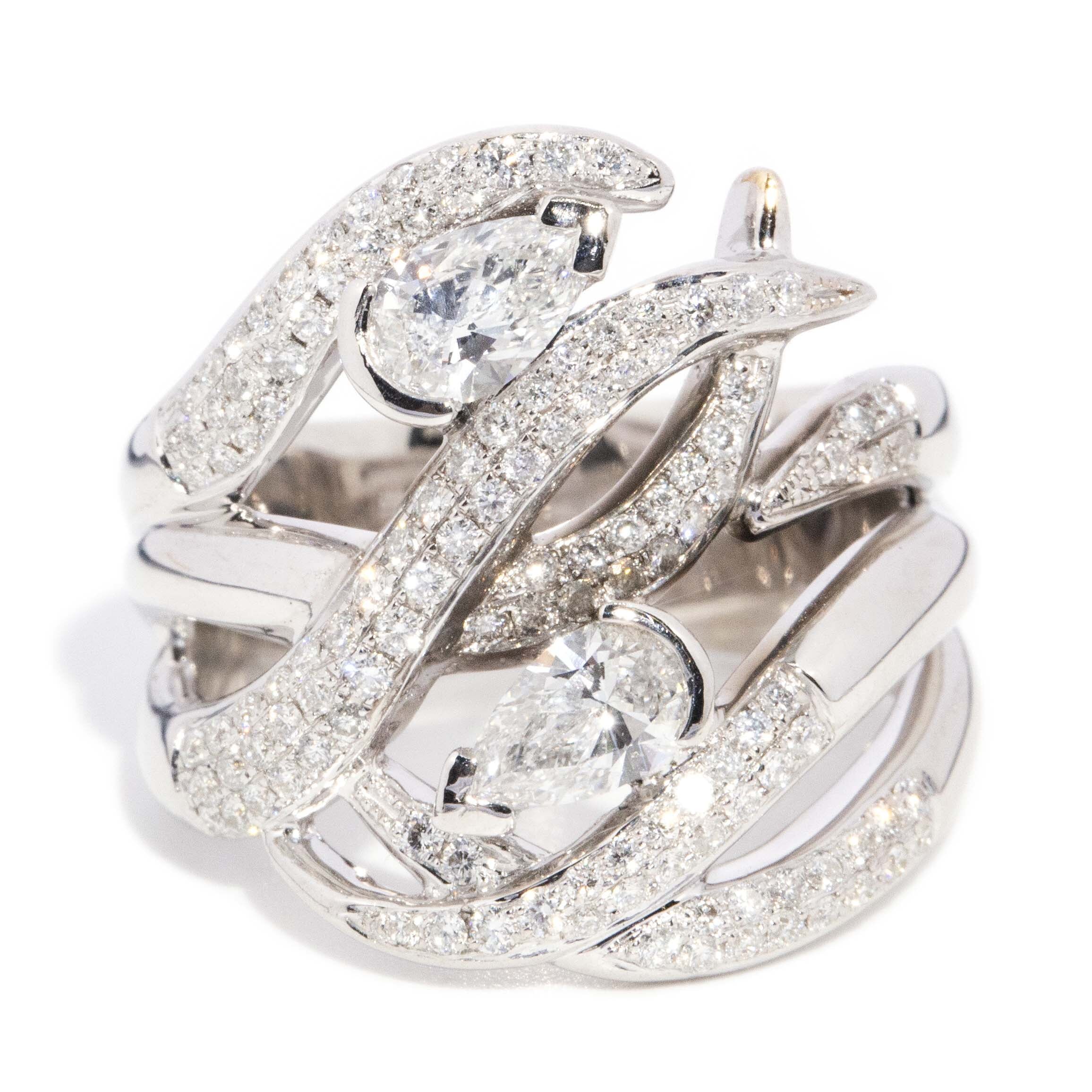 Cristalle Pave Diamond Swirl Wrap Ring 18ct White Gold Rings Imperial Jewellery 