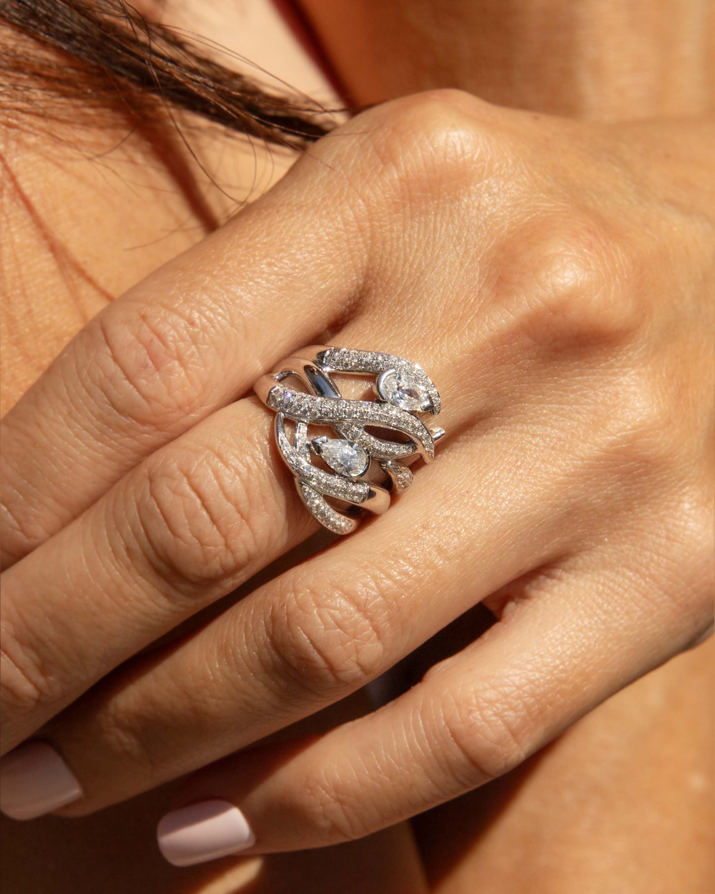 Cristalle Pave Diamond Swirl Wrap Ring 18ct White Gold Rings Imperial Jewellery 