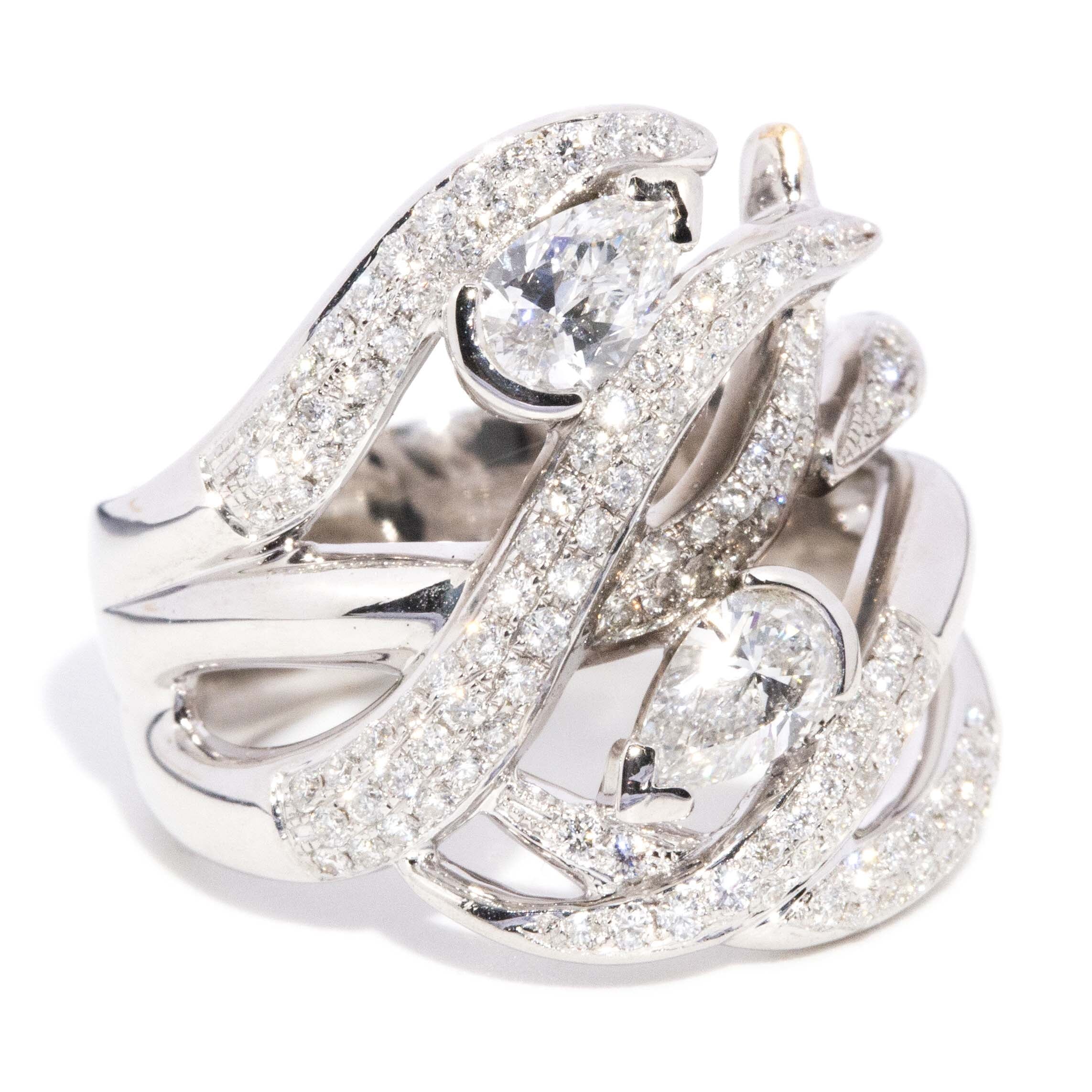 Cristalle Pave Diamond Swirl Wrap Ring 18ct White Gold Rings Imperial Jewellery 