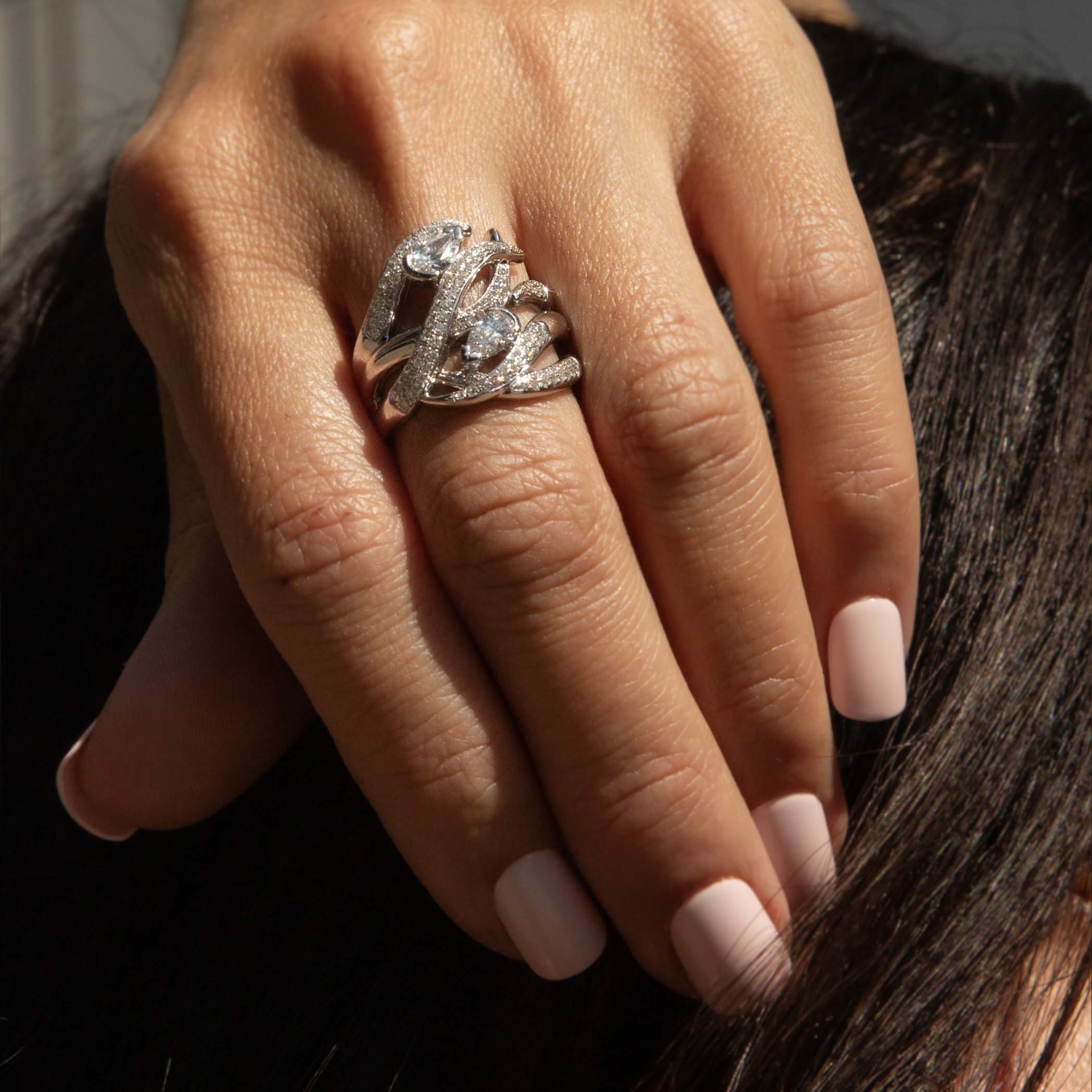 Cristalle Pave Diamond Swirl Wrap Ring 18ct White Gold Rings Imperial Jewellery 