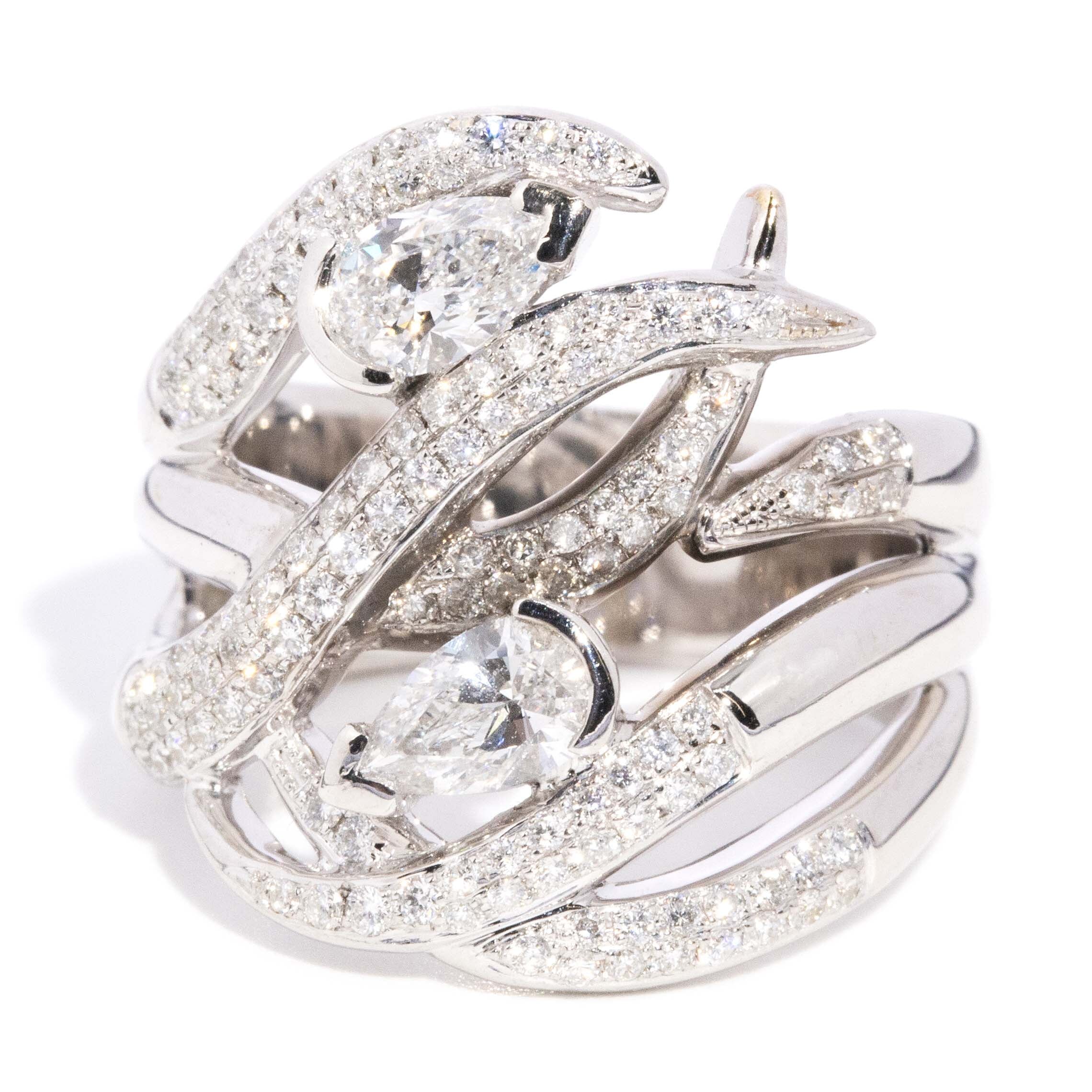 Cristalle Pave Diamond Swirl Wrap Ring 18ct White Gold Rings Imperial Jewellery 