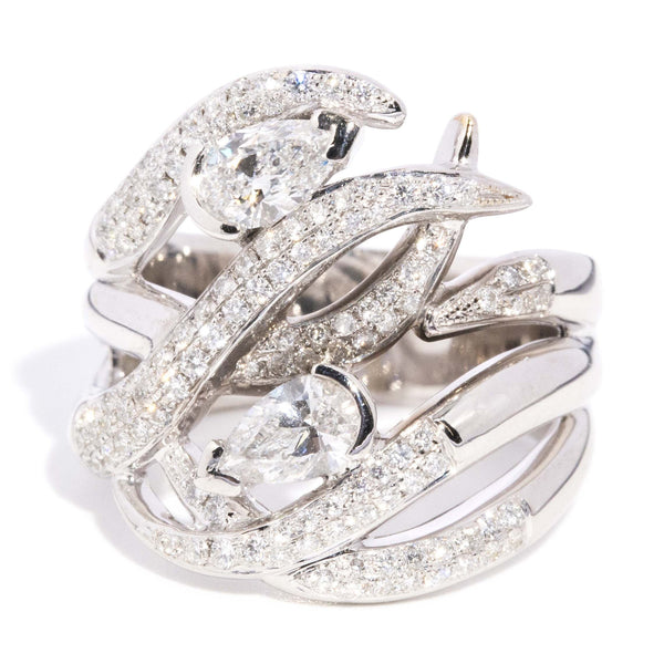 Cristalle Pave Diamond Swirl Wrap Ring 18ct White Gold Rings Imperial Jewellery 