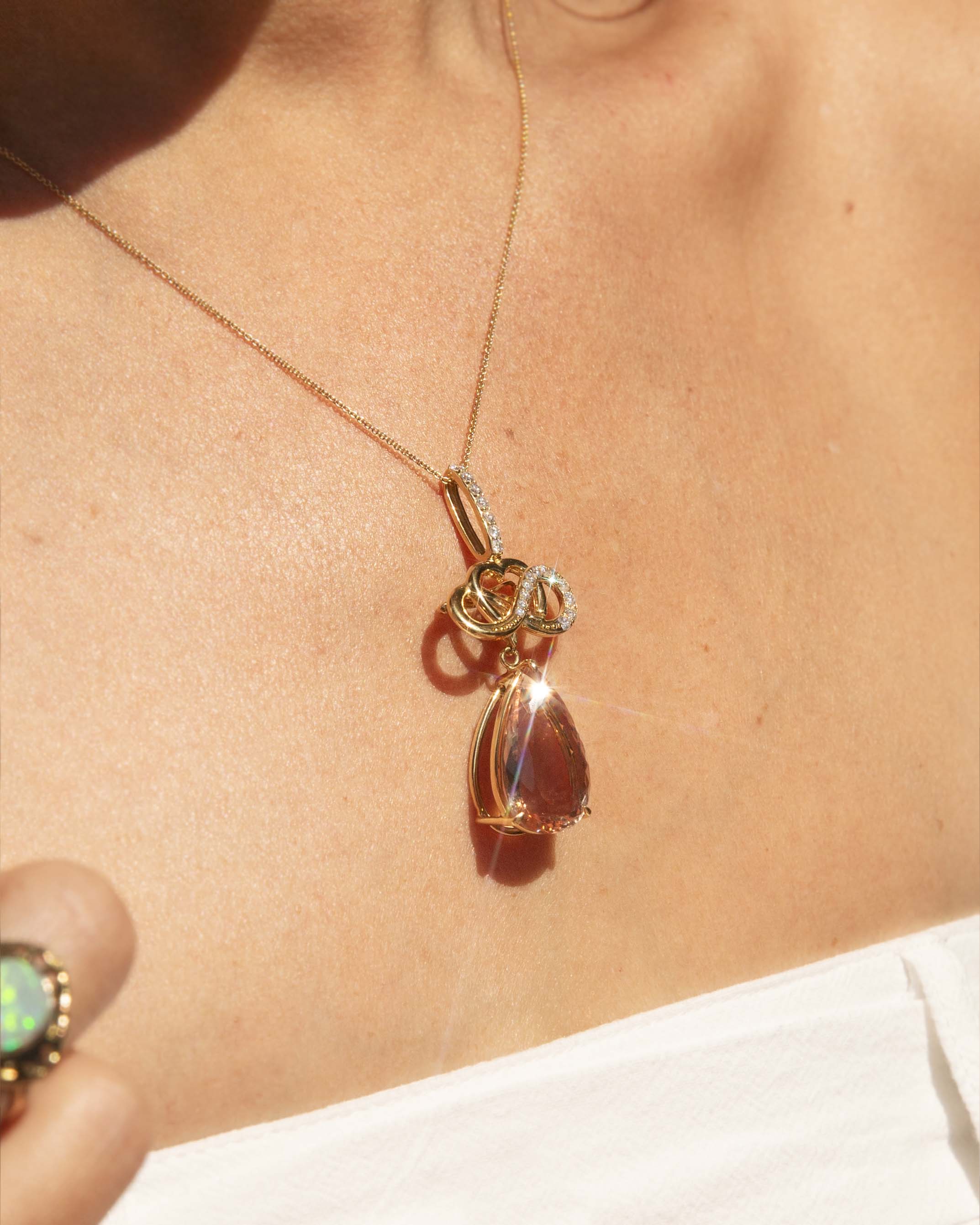 Cyndra Morganite & Diamond Convertible Pendant 18ct Gold Pendants/Necklaces Imperial Jewellery 