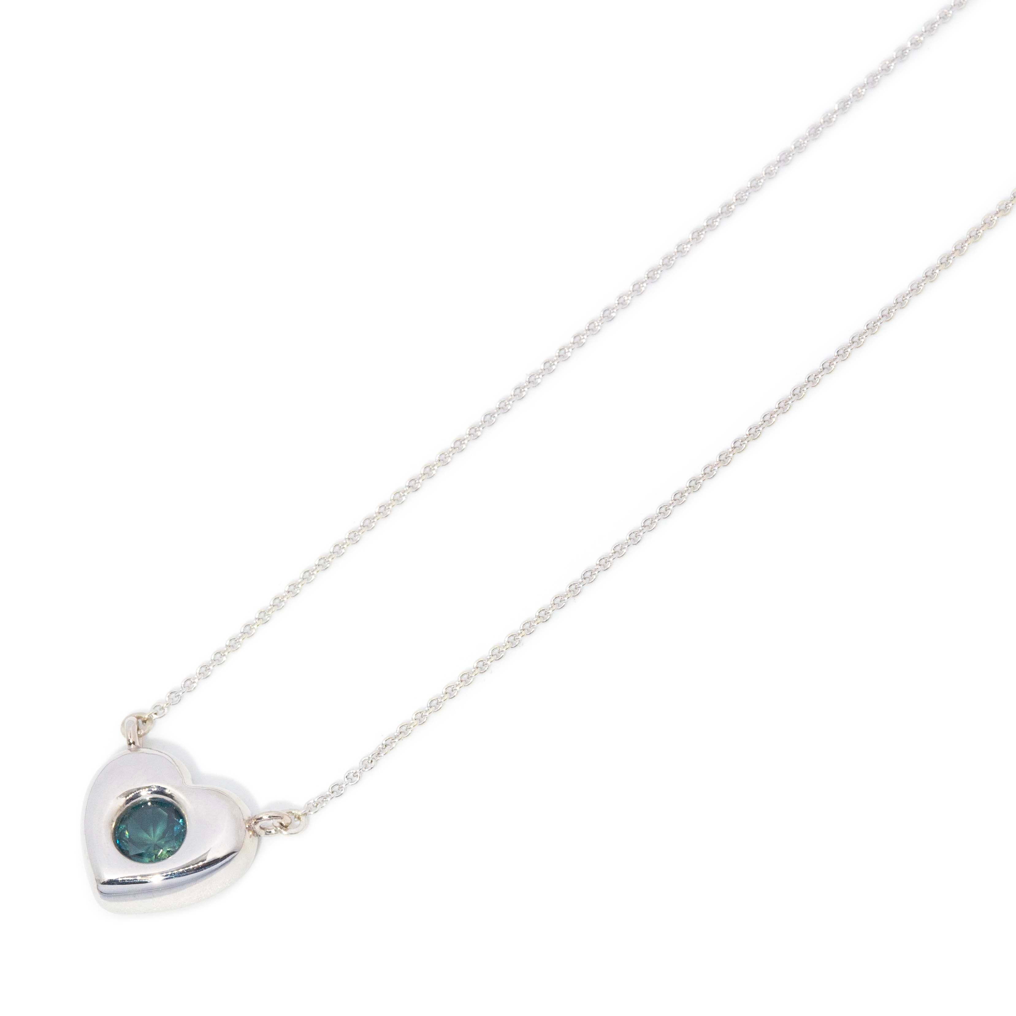 Cynthie Teal Sapphire Heart Necklet 9ct White Gold Pendants/Necklaces Imperial Jewellery 