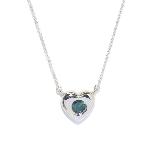 Cynthie Teal Sapphire Bubble Heart Necklet 9K White Gold