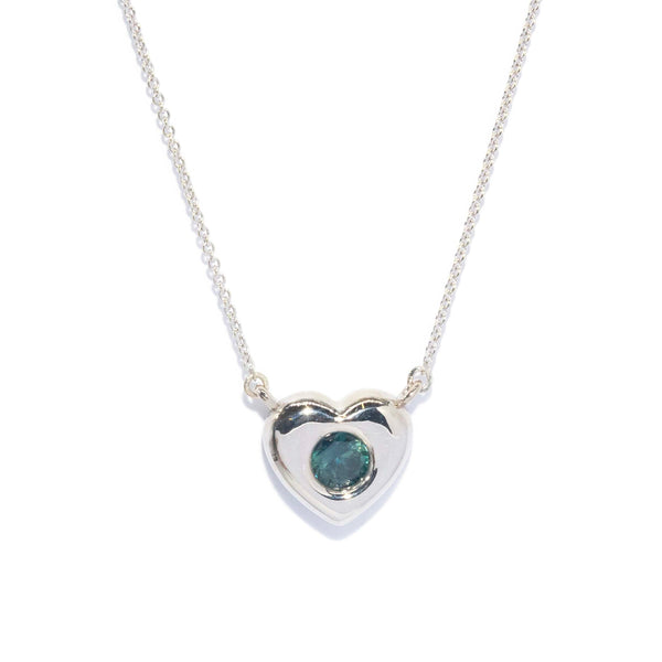 Cynthie Teal Sapphire Heart Necklet 9ct White Gold Pendants/Necklaces Imperial Jewellery 