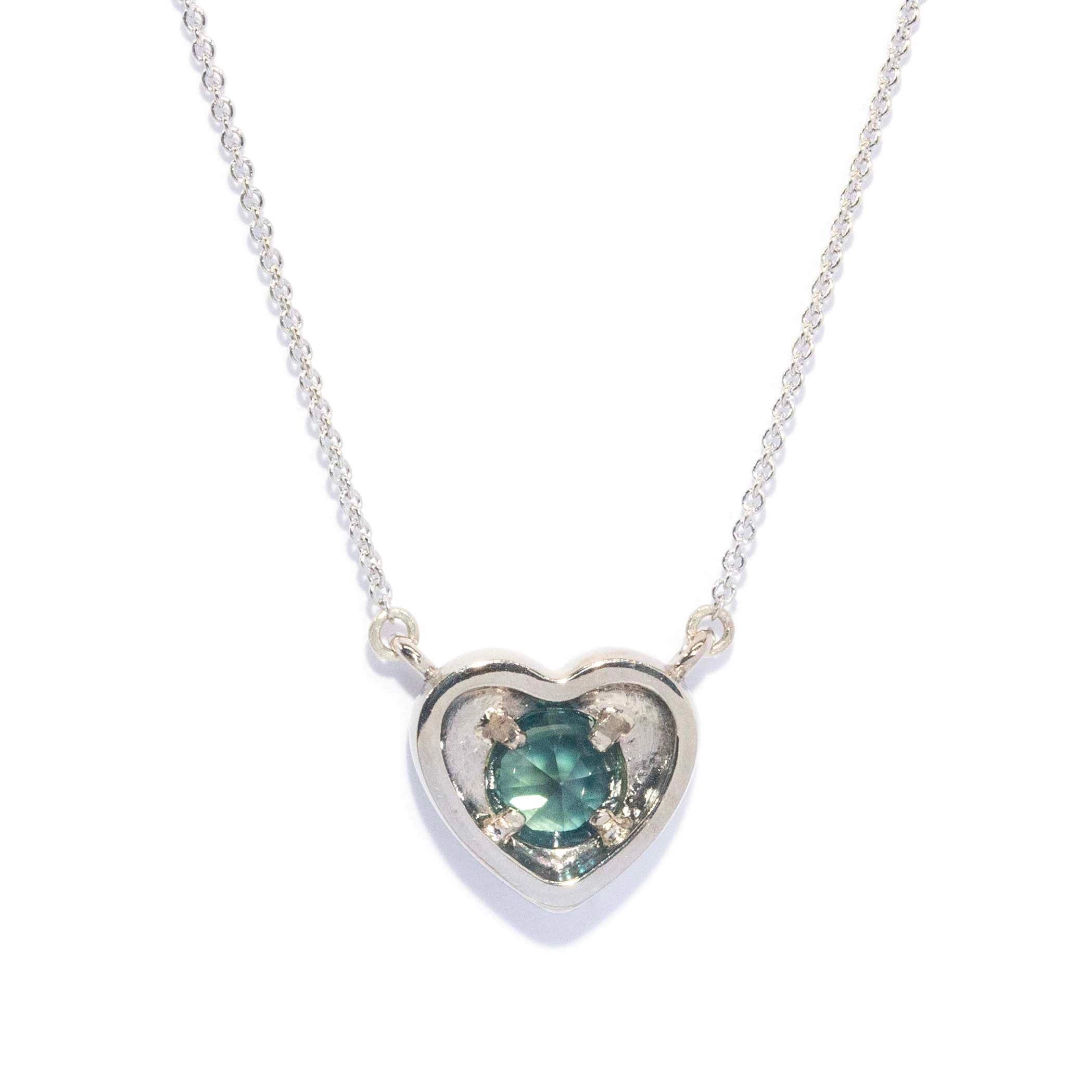 Cynthie Teal Sapphire Heart Necklet 9ct White Gold Pendants/Necklaces Imperial Jewellery 