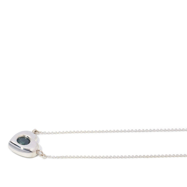 Cynthie Teal Sapphire Heart Necklet 9ct White Gold Pendants/Necklaces Imperial Jewellery 