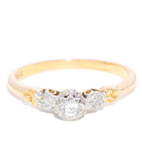 Cyprus Three Stone Diamond Ring 18K Yellow Gold & Platinum