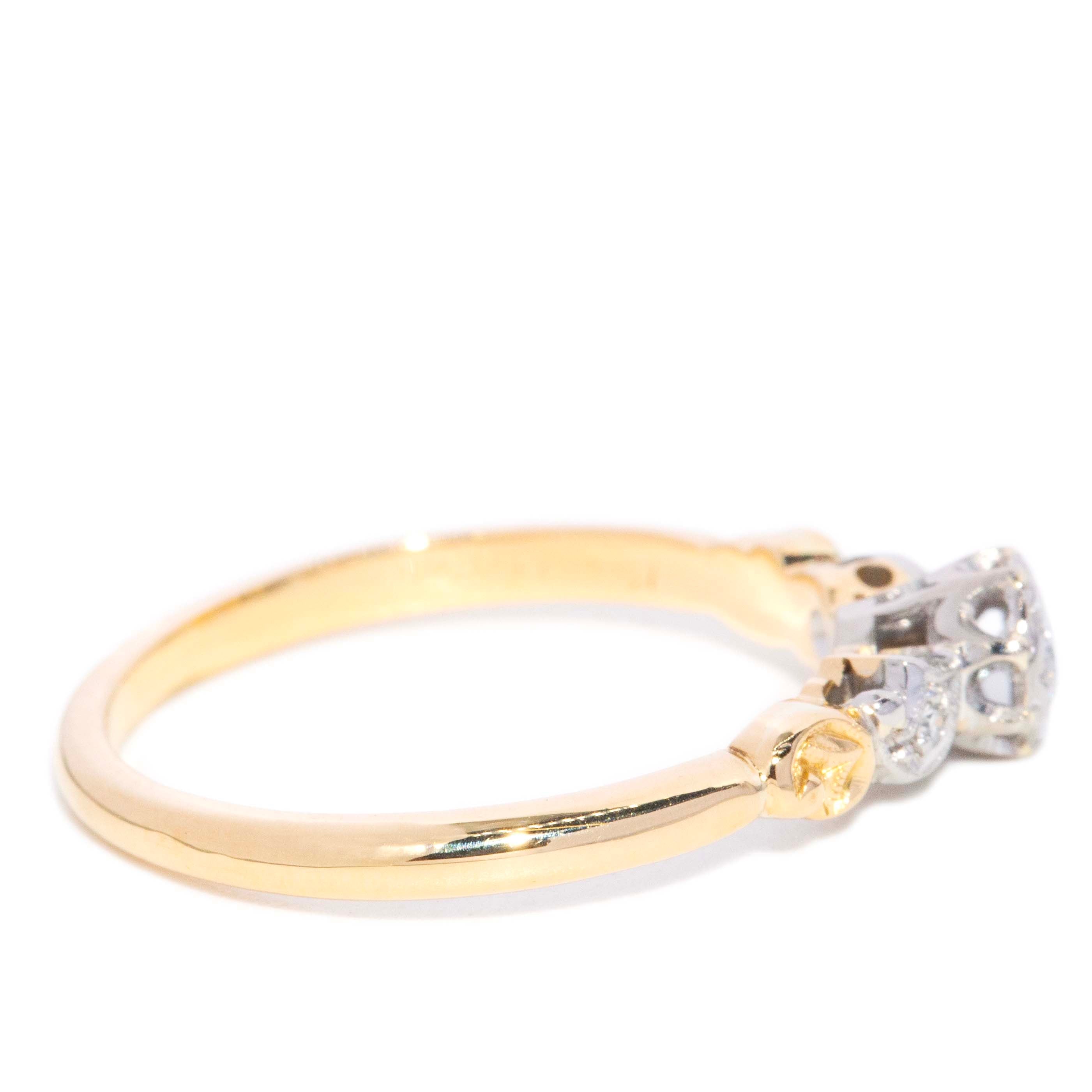 Cyprus Vintage 1940s Three Stone Diamond Ring 18ct Yellow Gold & Platinum Rings Imperial Jewellery 