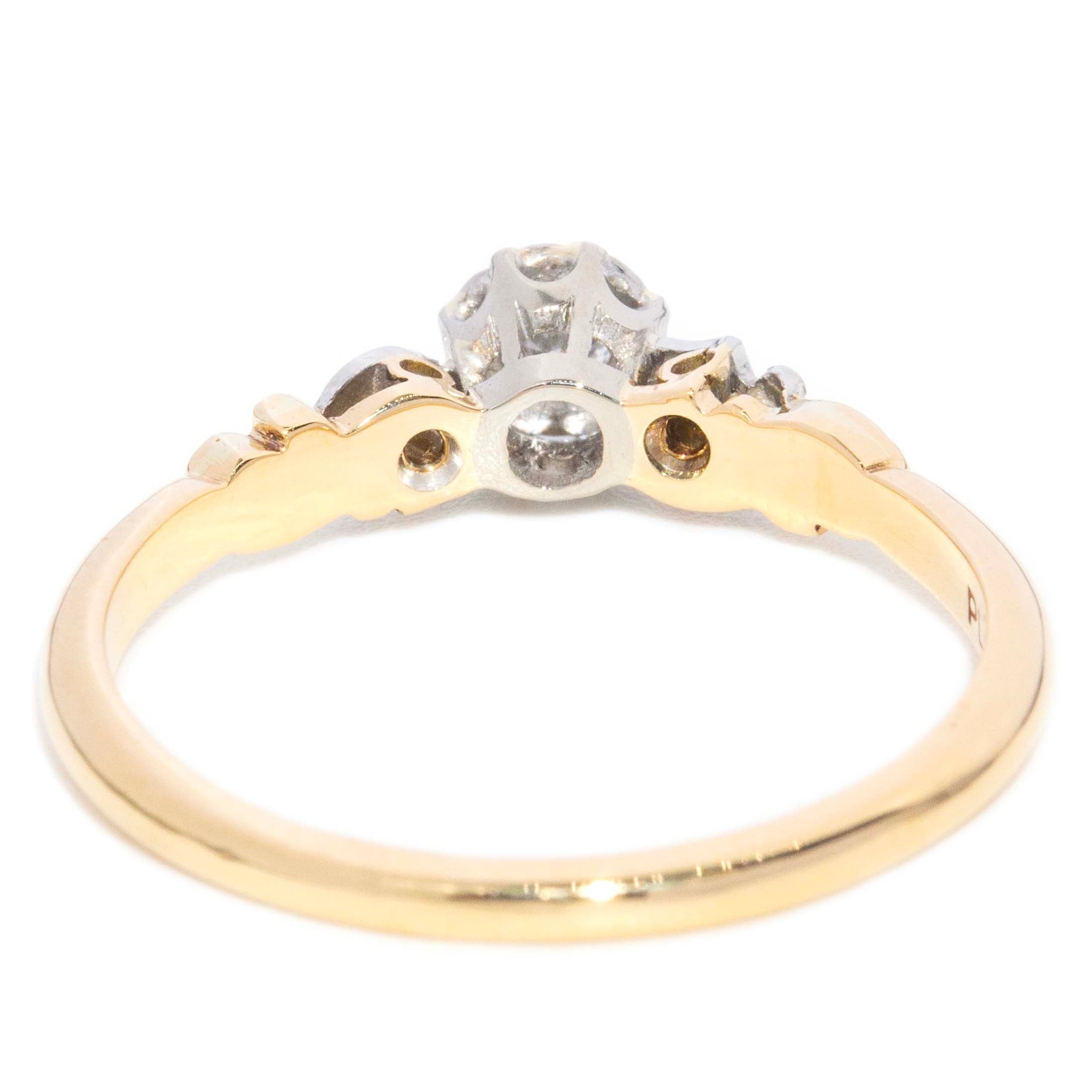 Cyprus Vintage 1940s Three Stone Diamond Ring 18ct Yellow Gold & Platinum Rings Imperial Jewellery 