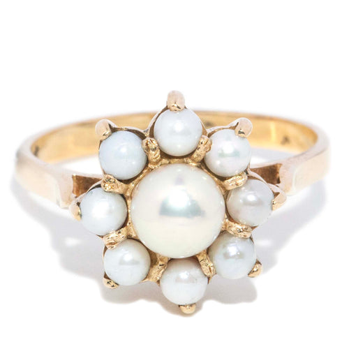 Dahlia Cream Cultured Pearl Cluster Ring 9K Yellow Gold