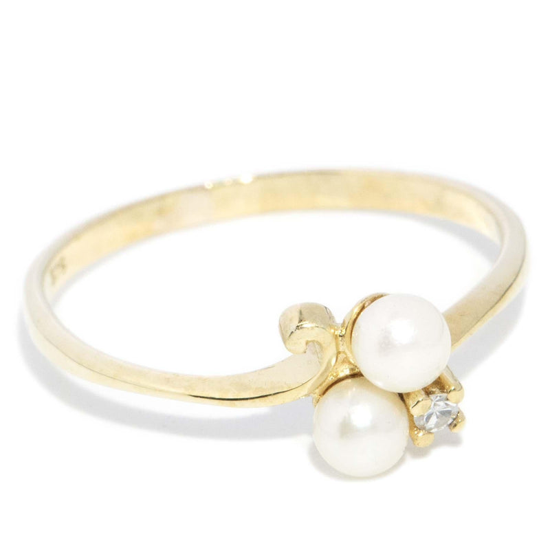 Vintage Circa 1960s Pearl and Diamond Ring 9 Carat Yellow Gold