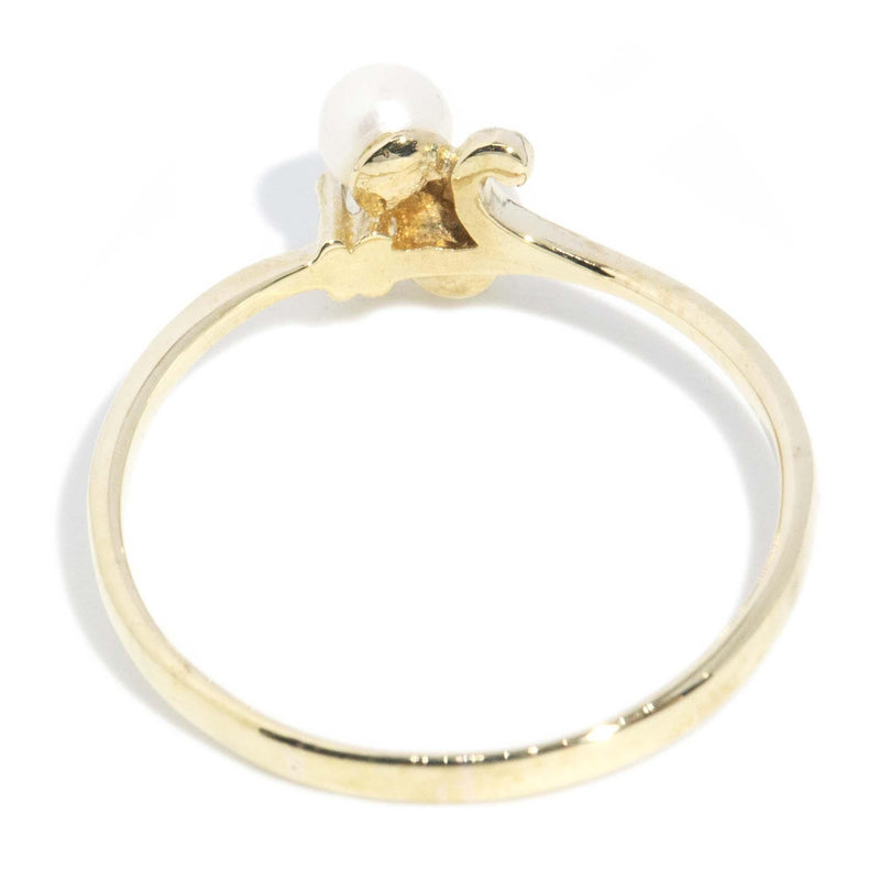 Vintage Circa 1960s Pearl and Diamond Ring 9 Carat Yellow Gold