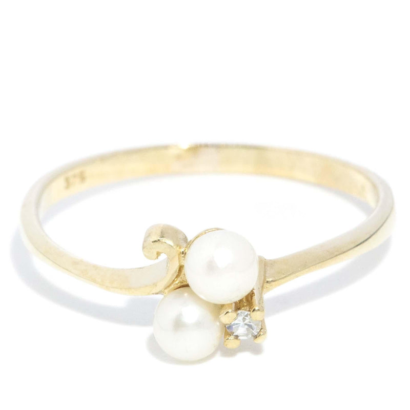 Vintage Circa 1960s Pearl and Diamond Ring 9 Carat Yellow Gold