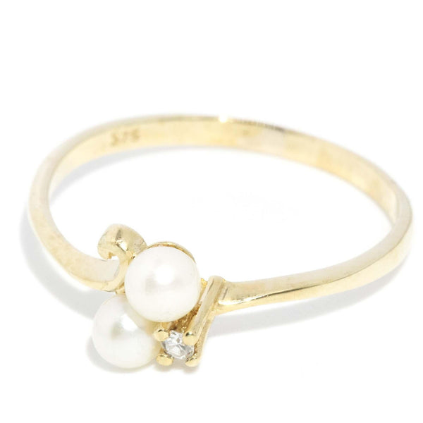 Vintage Circa 1960s Pearl and Diamond Ring 9 Carat Yellow Gold