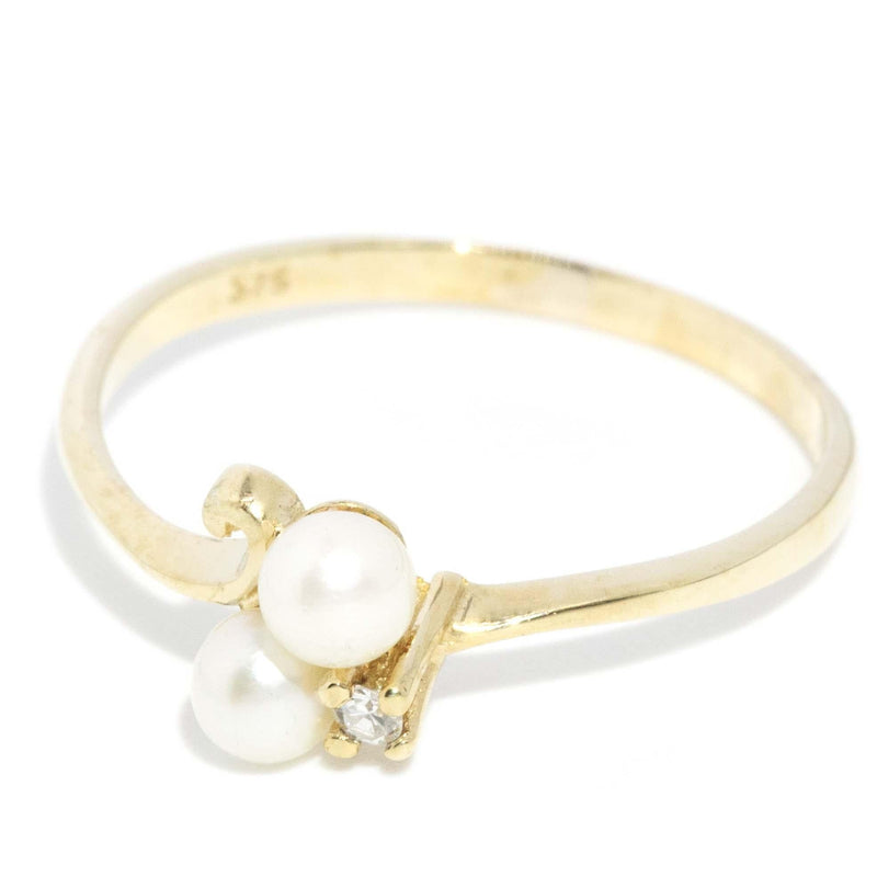 Vintage Circa 1960s Pearl and Diamond Ring 9 Carat Yellow Gold