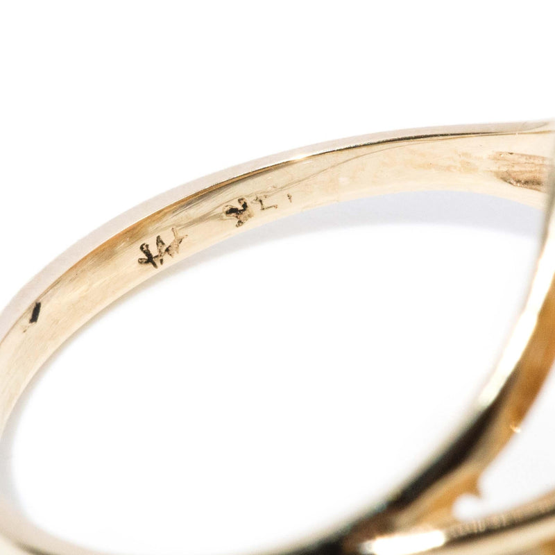 Vintage Circa 1960s Pale Shell & Seed Pearl Halo Ring 9 Carat Gold