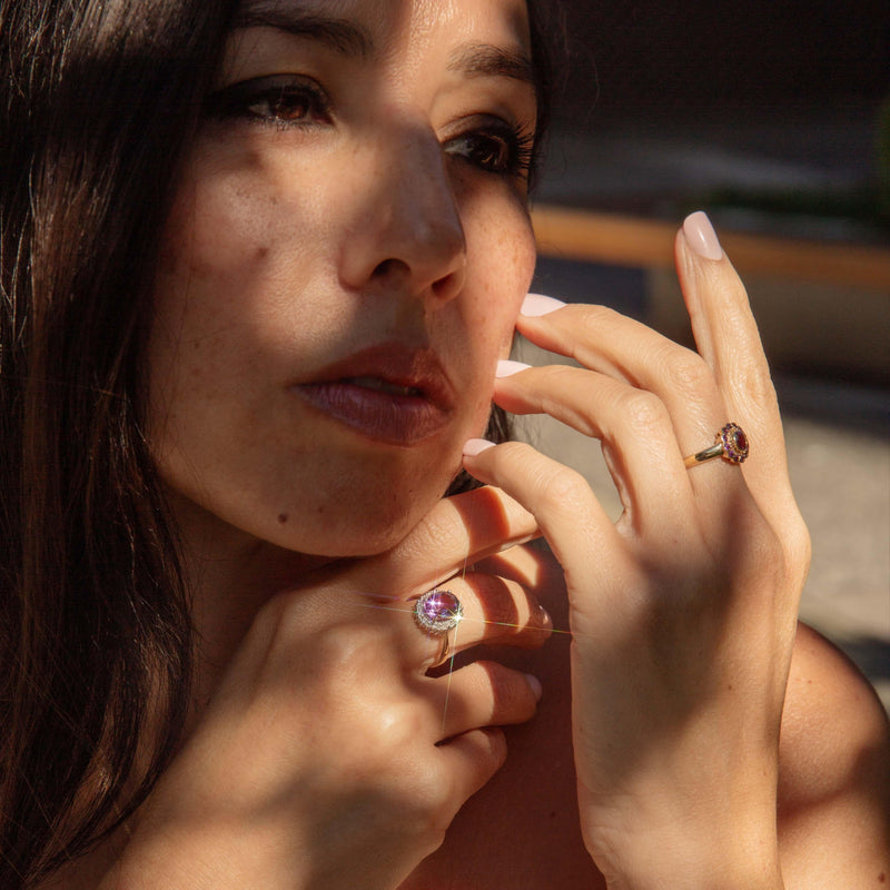 Vintage Circa 1990s Amethyst Cluster Ring 9 Carat Yellow Gold