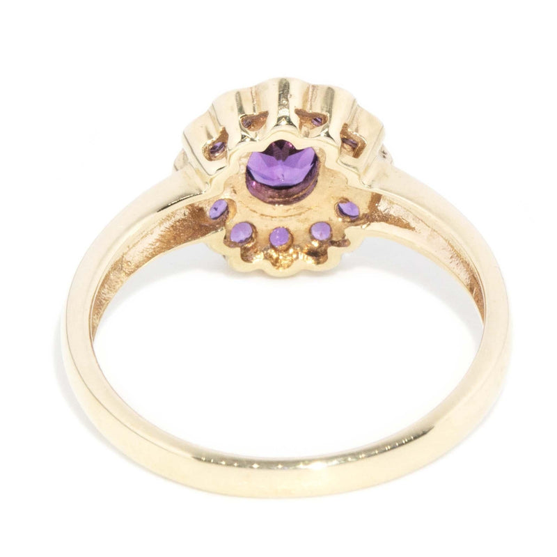 Vintage Circa 1990s Amethyst Cluster Ring 9 Carat Yellow Gold