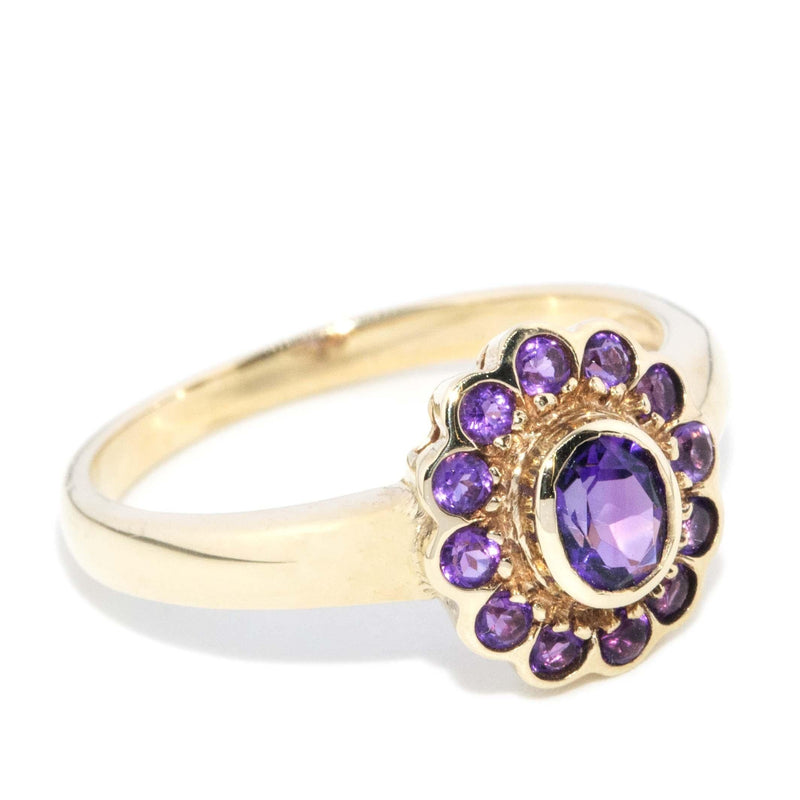Vintage Circa 1990s Amethyst Cluster Ring 9 Carat Yellow Gold