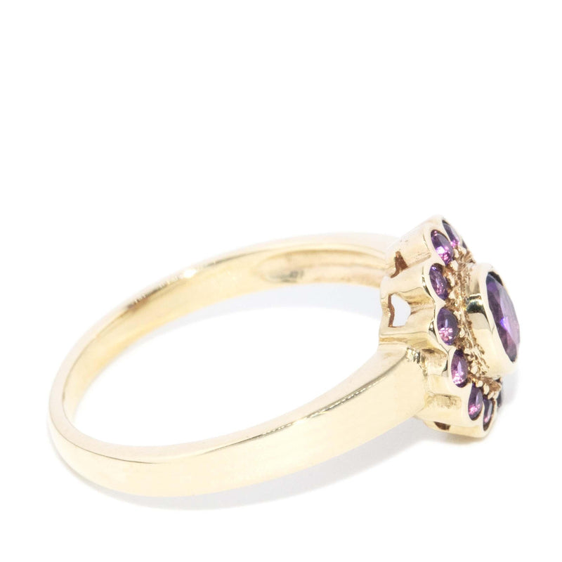 Vintage Circa 1990s Amethyst Cluster Ring 9 Carat Yellow Gold