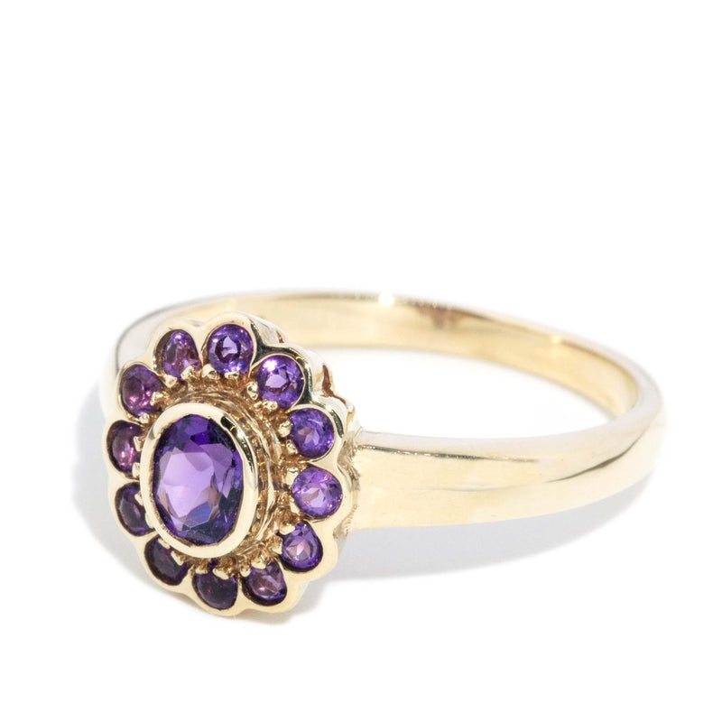 Vintage Circa 1990s Amethyst Cluster Ring 9 Carat Yellow Gold