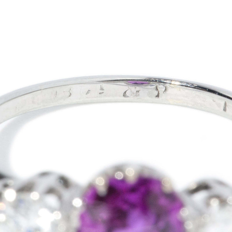 Vintage Circa 1950s Purple Sapphire & Diamond Ring 18 Carat White Gold