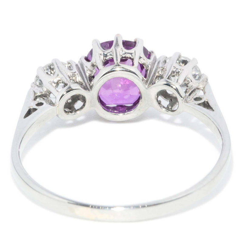Vintage Circa 1950s Purple Sapphire & Diamond Ring 18 Carat White Gold