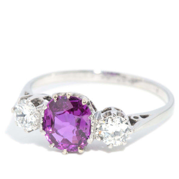 Vintage Circa 1950s Purple Sapphire & Diamond Ring 18 Carat White Gold