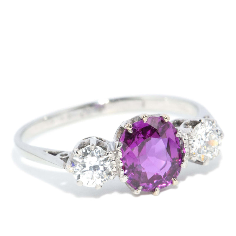 Vintage Circa 1950s Purple Sapphire & Diamond Ring 18 Carat White Gold