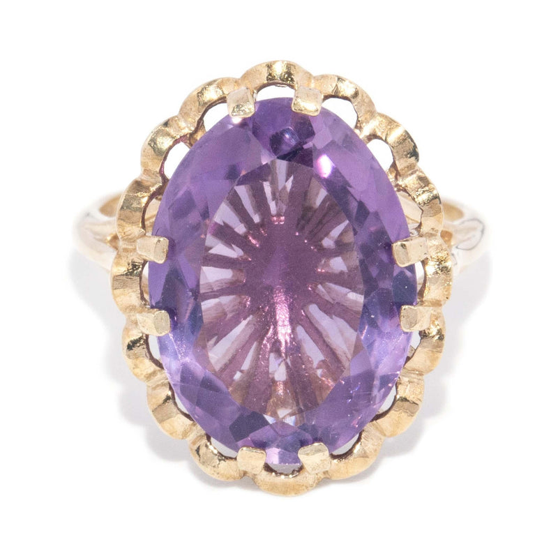 Vintage Circa 1970s Oval Amethyst Cocktail Ring 9 Carat Gold
