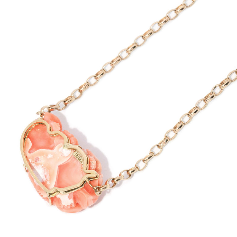 Vintage Circa 1970s Coral Twin Flower Necklet 18 Carat Yellow Gold