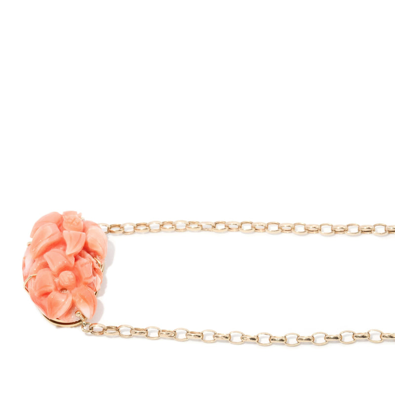 Vintage Circa 1970s Coral Twin Flower Necklet 18 Carat Yellow Gold