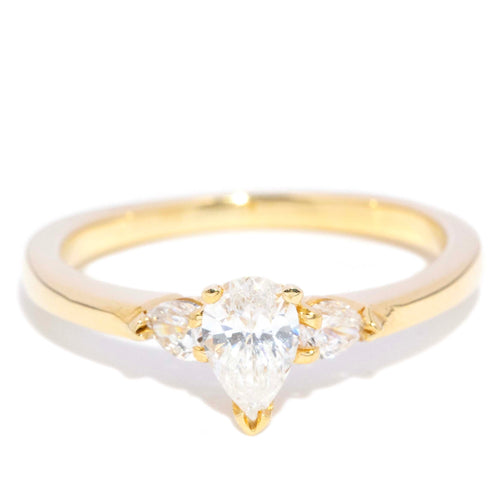 Darla Pear Cut Diamond Trilogy Ring 18K Yellow Gold