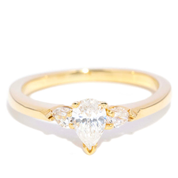 Darla Contemporary Pear Cut Claw Set Diamond Trilogy Ring 18ct Yellow Gold Rings Imperial Jewellery 