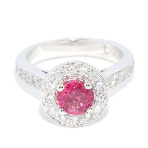 Darla Pink Tourmaline & Diamond Platinum Halo Ring