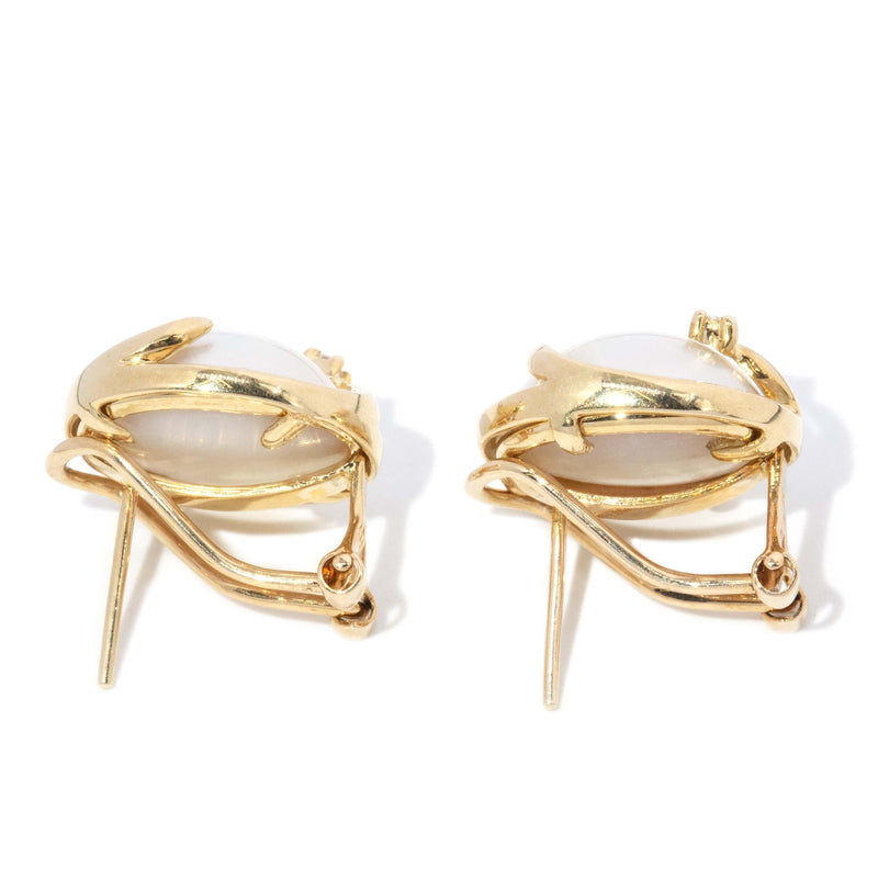 Vintage Circa 2000s Mabe Pearl & Diamond Earrings 14 Carat Gold