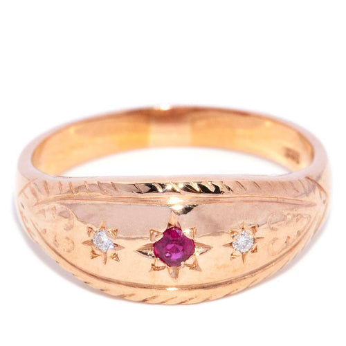 Darlene Ruby & Star Set Diamond Celestial Ring 9K Rose Gold