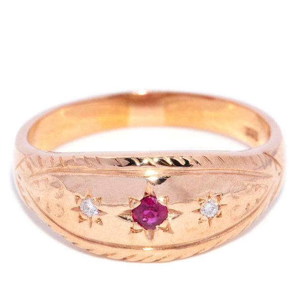 Darlene 1970s Ruby & Diamond Celestial Ring 9ct Rose Gold Rings Imperial Jewellery 