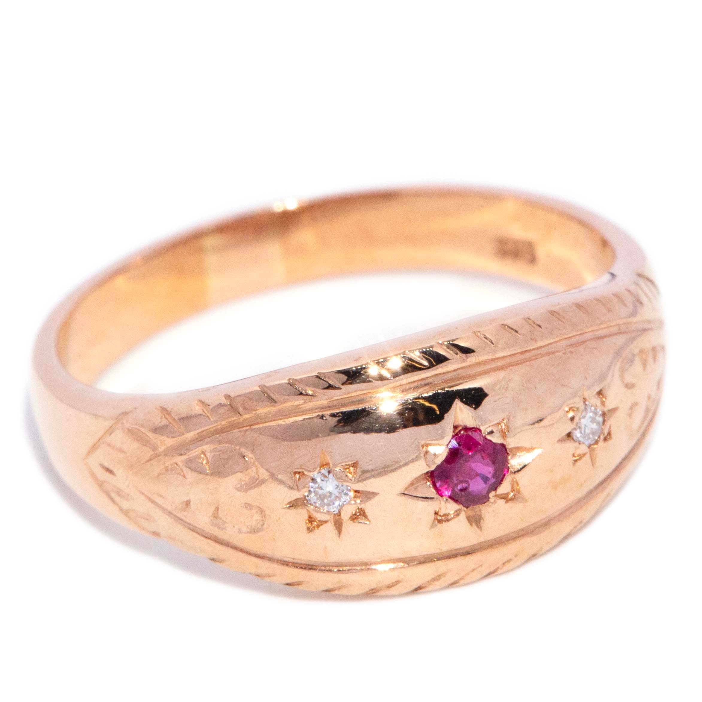 Darlene 1970s Ruby & Diamond Celestial Ring 9ct Rose Gold Rings Imperial Jewellery 