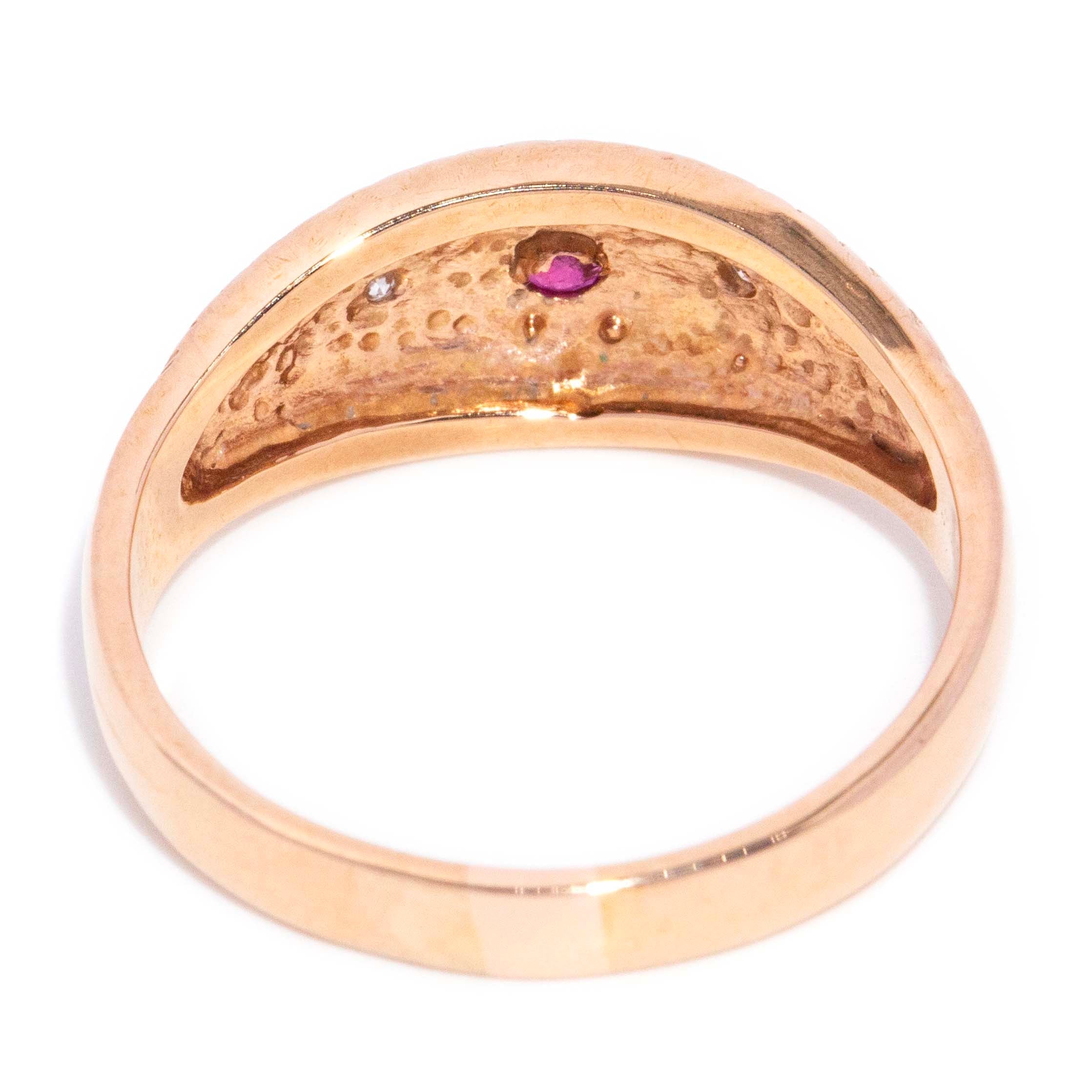 Darlene 1970s Ruby & Diamond Celestial Ring 9ct Rose Gold Rings Imperial Jewellery 