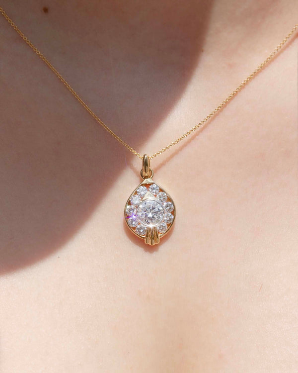 Davina 1980s Rubover Diamond Cluster Pendant 18ct Gold Pendants/Necklaces Imperial Jewellery 