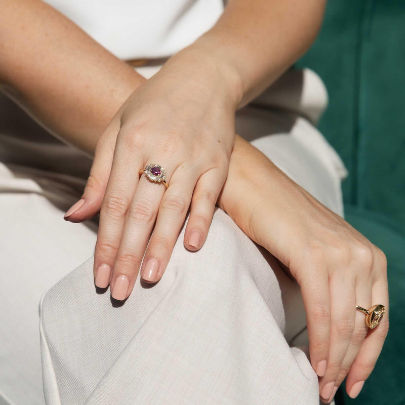 Davina Tourmaline & Sapphire Halo Ring 18ct Gold