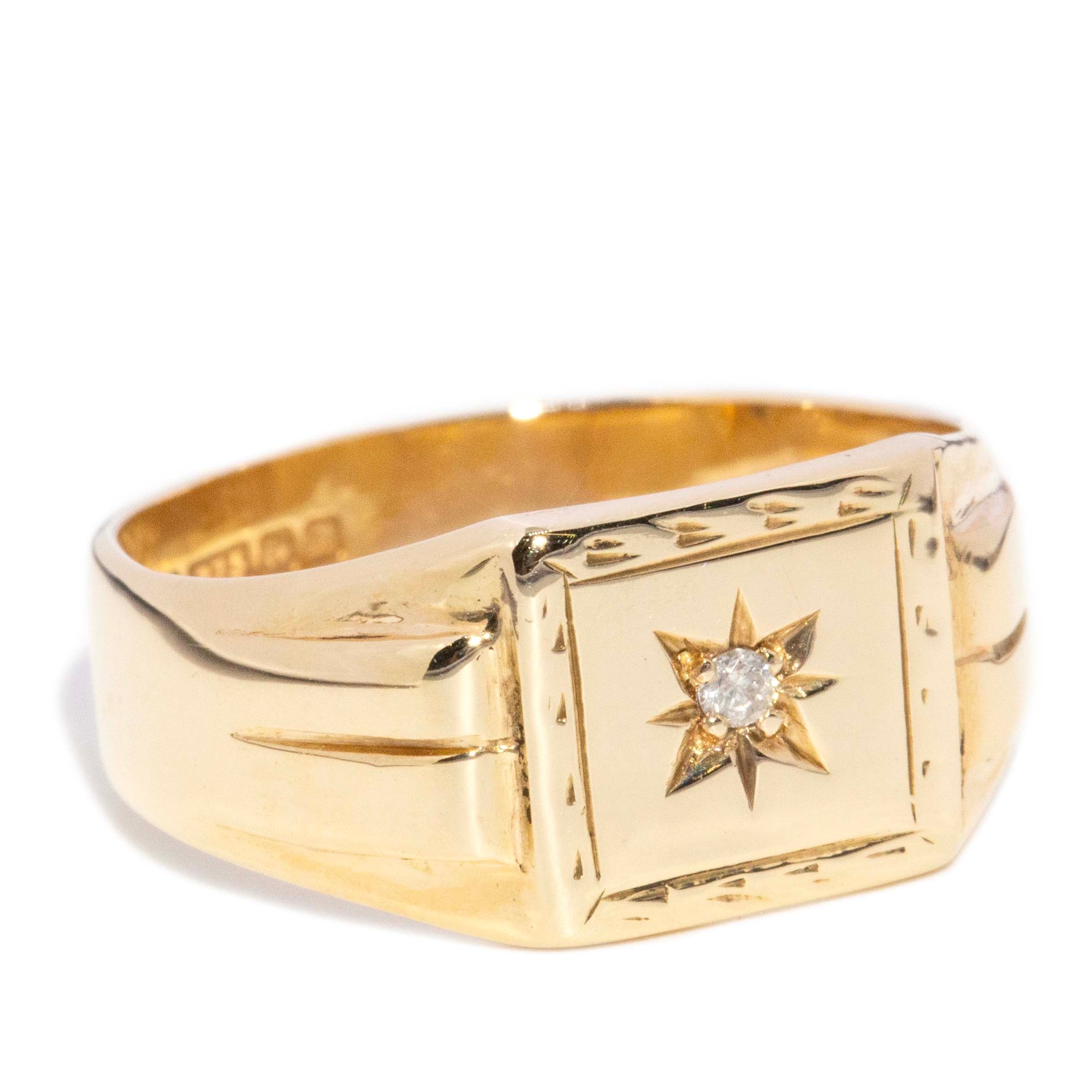 Delia 1958 Star Set Diamond Signet Ring 9ct Gold Rings Imperial Jewellery 